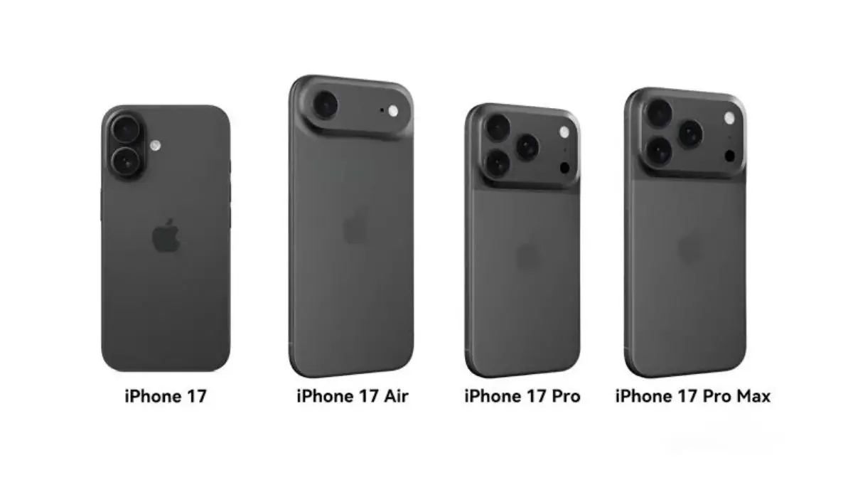 Render of rumored iPhone 17 models expected to launch in September 2025, showcasing the full lineup