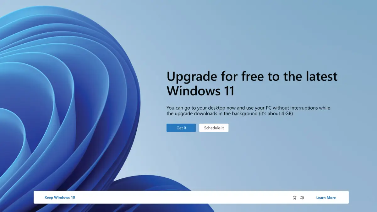 Laptop screen showing Windows 11 upgrade prompt ahead of Windows 10 end of support 2025