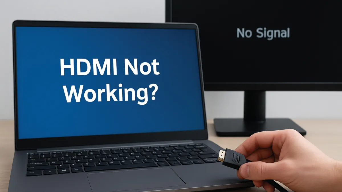 User troubleshooting HDMI not working on laptop with external monitor