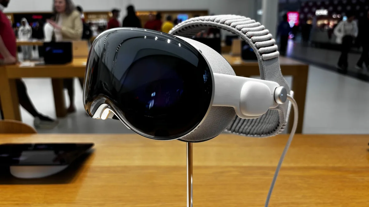 An Apple Vision Pro with the Dual Knit Band on display
