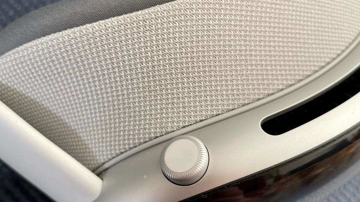 The Digital Crown on an Apple Vision Pro, the dial used to restart the headset