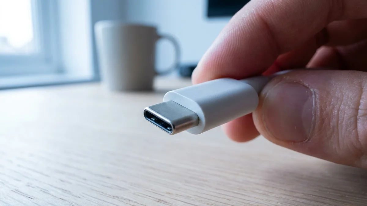 近距离拿在手中的一个普通无标识 USB-C 插头，也就是 GPMI C 型沿用的那种接口