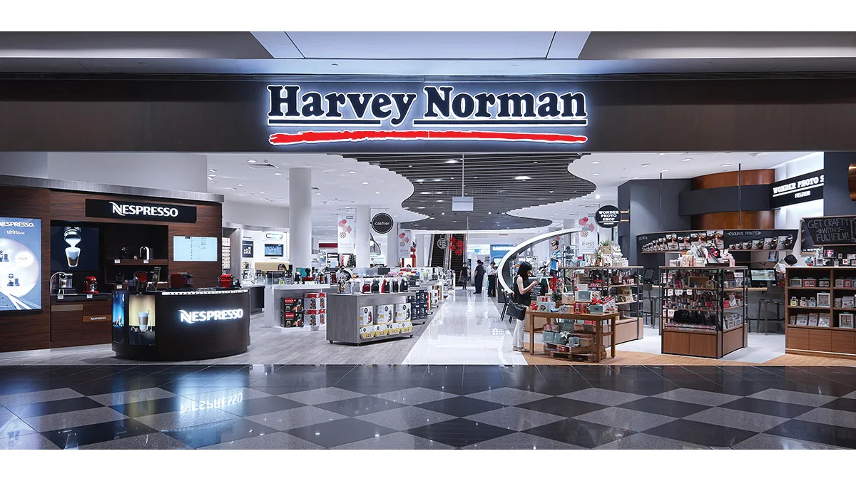 Harvey Norman store front at Millenia Walk in Singapore, seen from the mall concourse