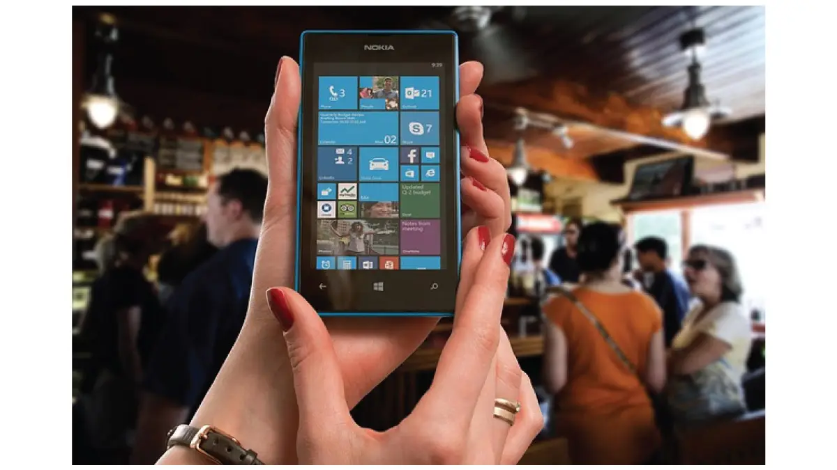 A cyan Nokia Lumia running Windows Phone, the platform Nokia tied its future to in 2011.