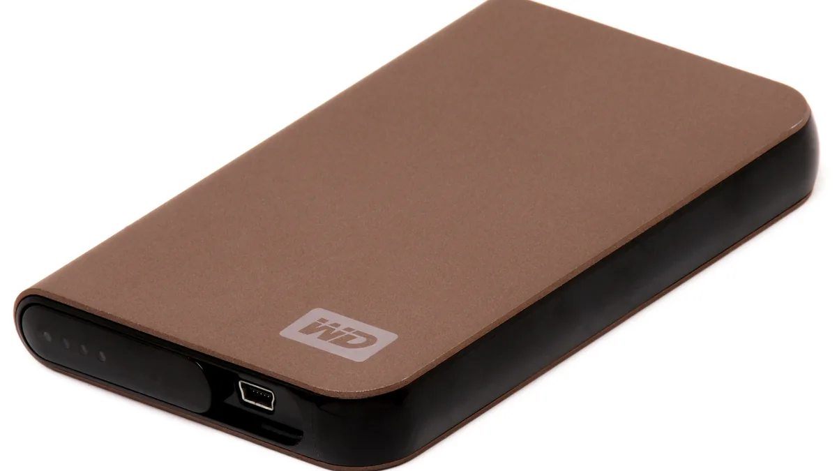 An external USB hard drive of the kind Windows File History and macOS Time Machine back up to