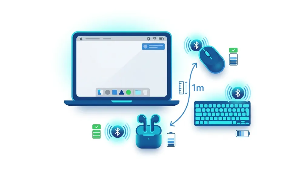 Checking a Bluetooth accessory is charged, in pairing mode and near the Mac