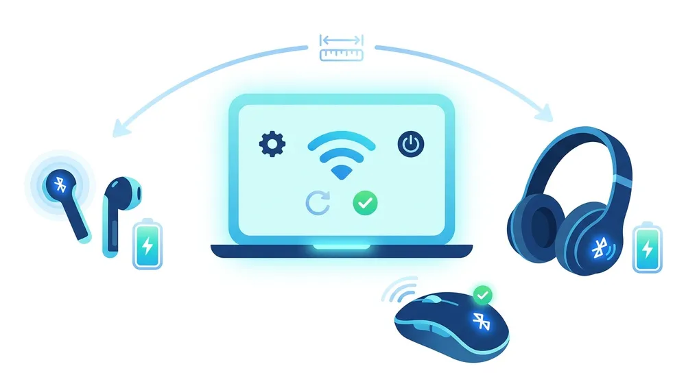 Checking a Bluetooth accessory is charged, in pairing mode and close to the laptop