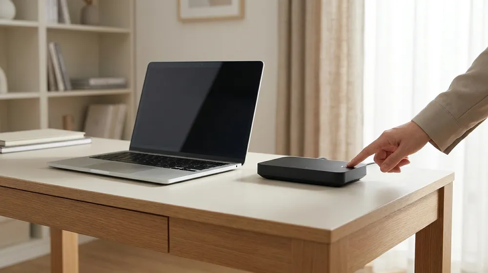 Restarting a laptop and power-cycling the home router