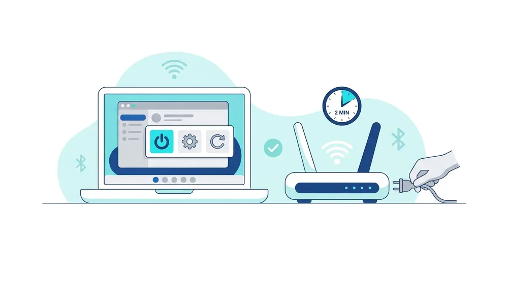 Restarting a Mac and power-cycling the home router to fix WiFi