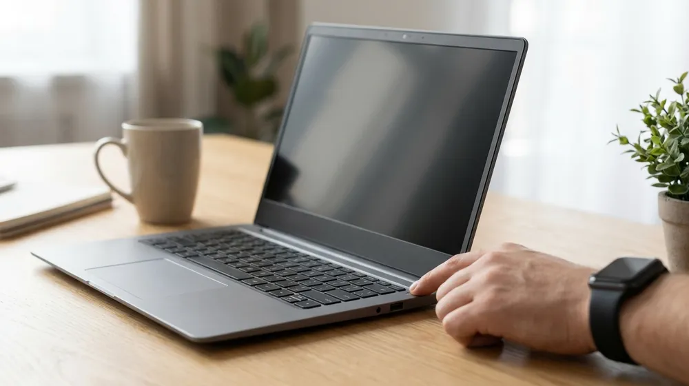 Restarting a laptop by pressing the power button