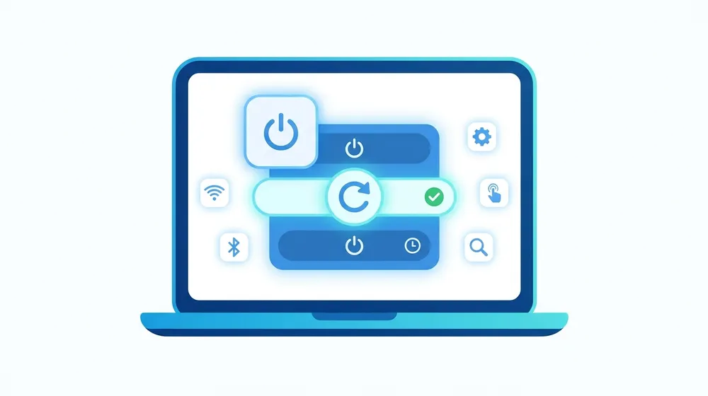 Windows Start menu power options with Restart highlighted on a laptop