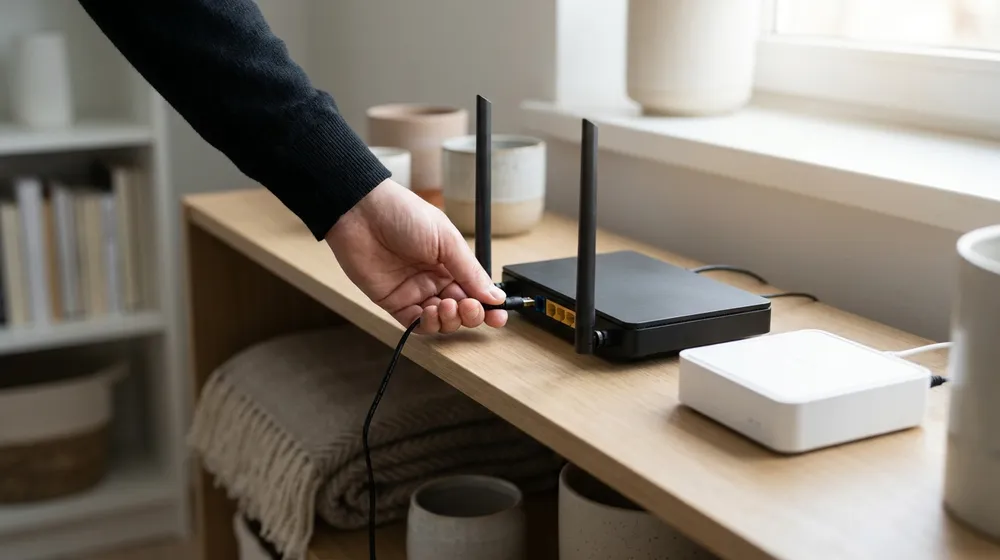 Power-cycling a home Wi-Fi modem and router by unplugging the power cable