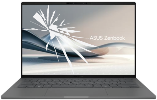 ASUS laptop with a cracked display, prepared for professional screen replacement service in Singapore.
