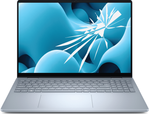 Dell laptop with a visibly cracked or damaged display, prepared for professional screen replacement service in Singapore.