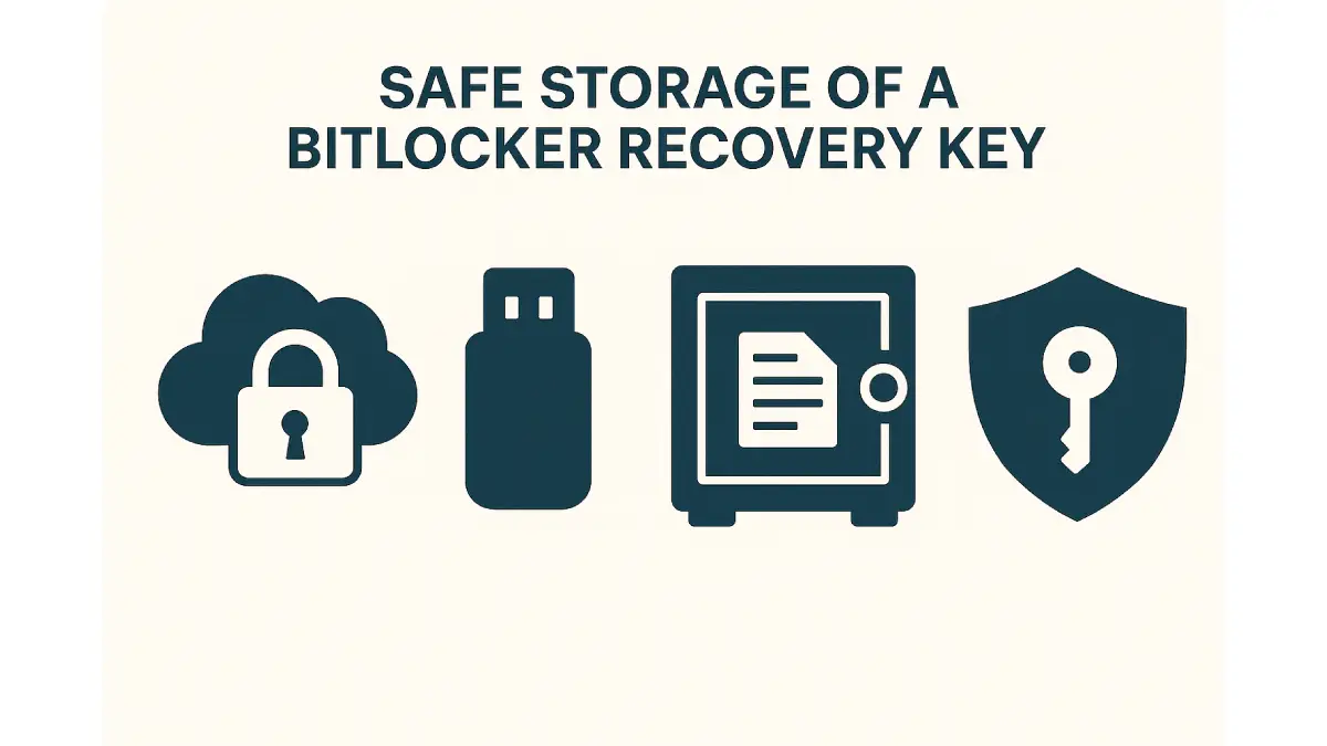 Infographic illustrating best practices for securely storing BitLocker recovery keys
