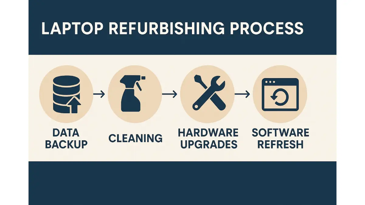 Step-by-step flowchart illustrating laptop refurbishing process