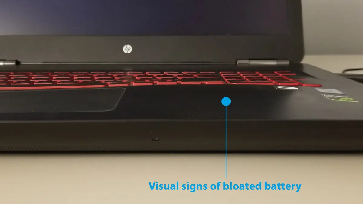 Visual signs of bloated battery in laptops
