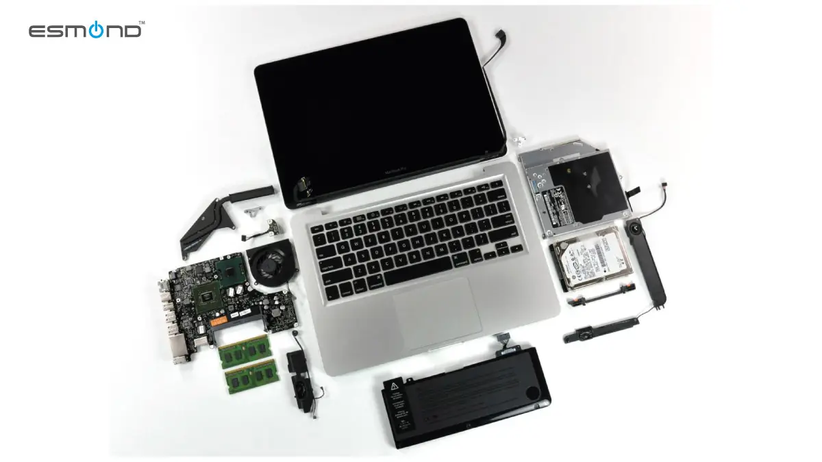 Warning against attempting to fix MacBook Singapore yourself, featuring an image of an opened MacBook.