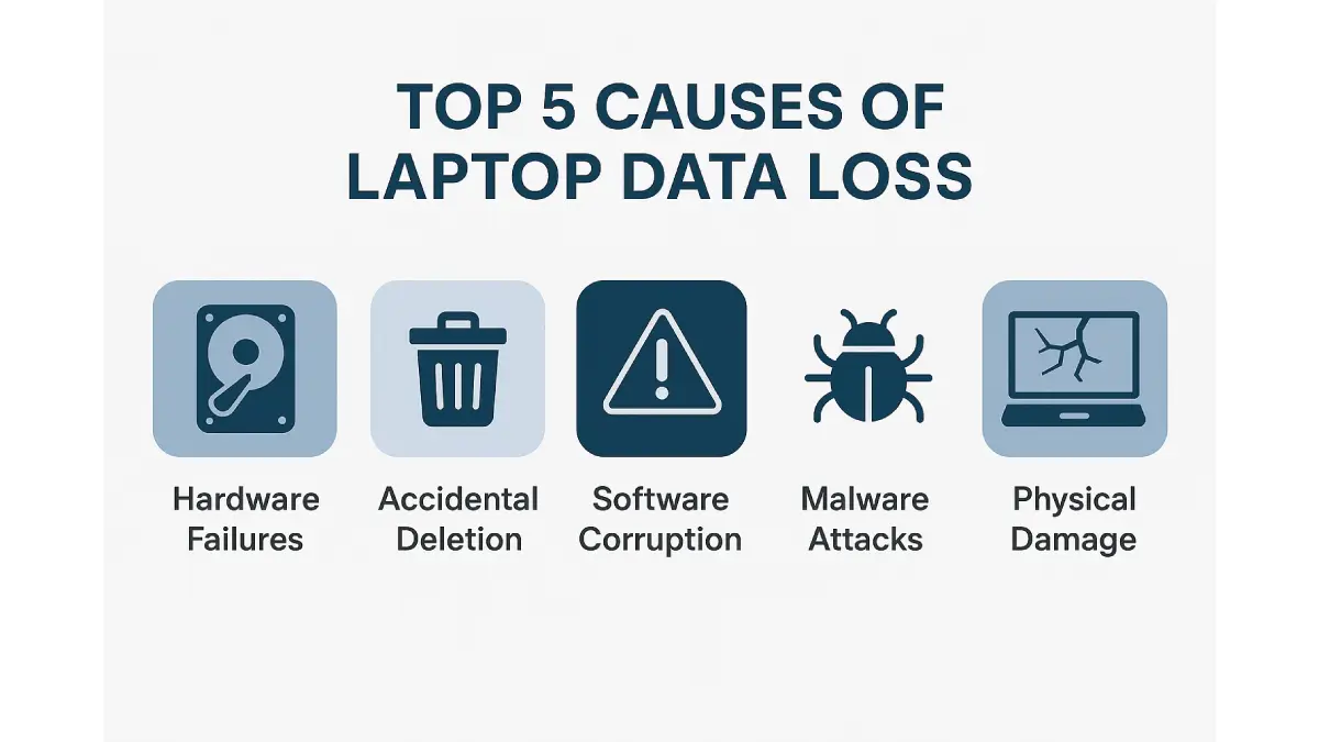 Infographic showing the top 5 causes of laptop data loss