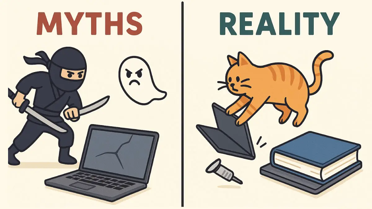 Humorous myths about why laptop screens crack