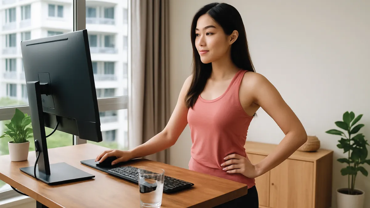 Modern standing desk setup for weight loss and healthier work routine in Singapore